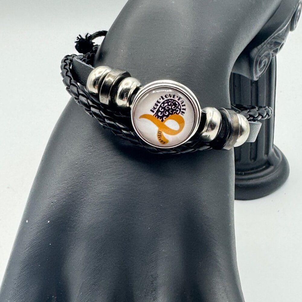 Yellow Ribbon Hope Love Faith Adjustable Black Braided Rope Snap Bracelet